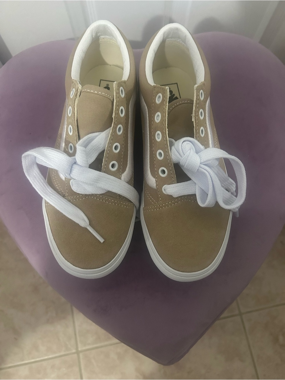 Classic Low-Top Canvas Vans Sneakers in Taupe and White